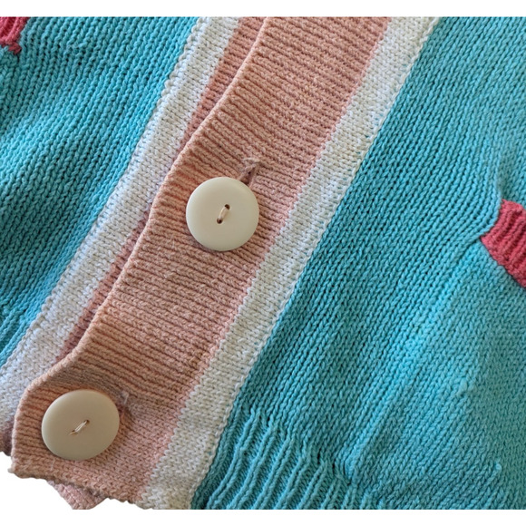 Vintage Swatch Clock Fish Star Graphic Punk Sweater Cardigan 1980s Button Front - Picture 15 of 16
